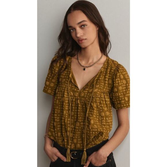 Anthropologie X Porridge Womens Size Small Green Textured Swing Top Tassel Tie - Picture 1 of 12